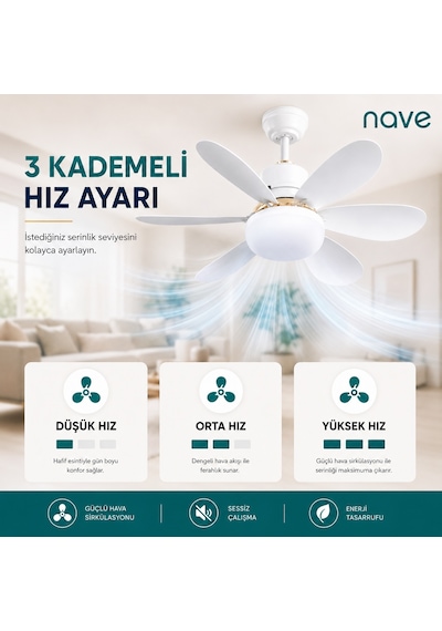 Nave Nv-tv10 Işıklı Tavan Vantılatoru 6 Kanat Beyaz