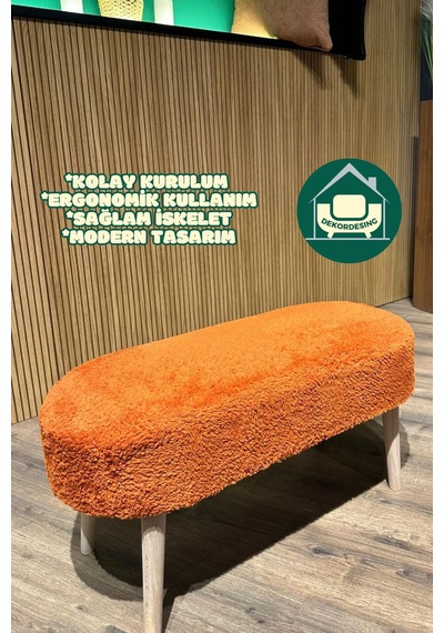 Paris Retro Ahşap Ayaklı Geniş Oturum Alanlı Oval Bench Puf Kiremit