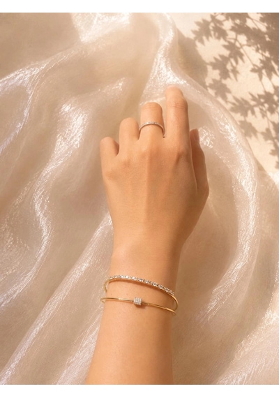 Çift Sıralı Taşlı Kelepçe Bileklik Gold