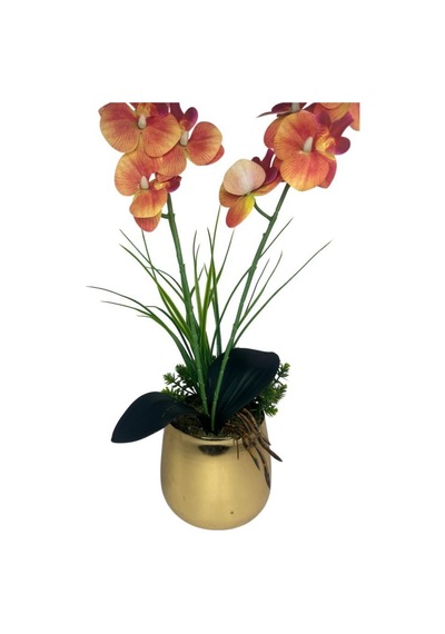 Yapay Çiçek Somon Islak Orkide Gold Metal Saksıda Saksıda Orkide 50cm