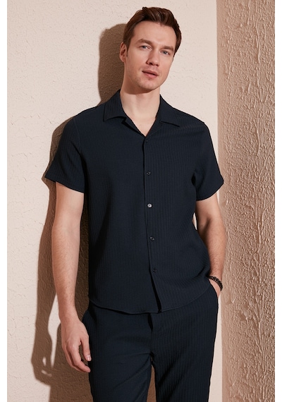 Buratti Apaş Yaka Kısa Kollu Regular Fit Erkek Gömlek Cf24S117842 Lacivert