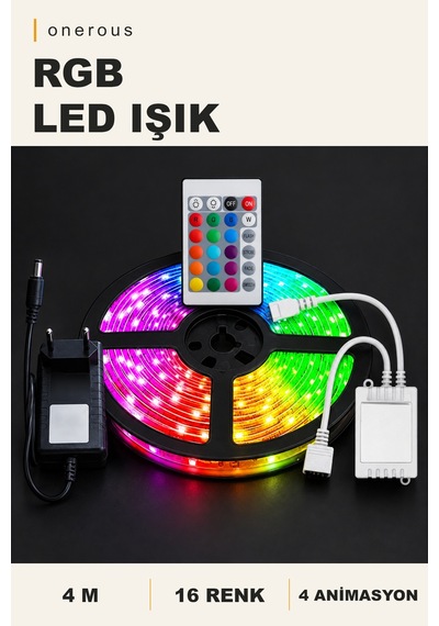 Onerous 4 M Rgb Led Işık, 16 Renk, 4 Animasyon Çok Renkli