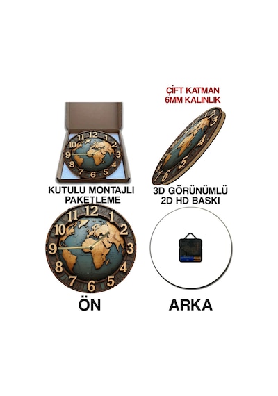 Sessiz Yuvarlak Ahşap Duvar Saati, Kuvars Hareketli 3d Görünümlü 2d Saat Sdw120 Renkli