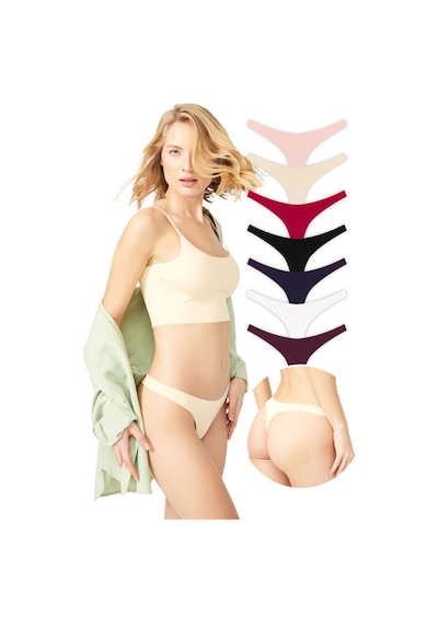 Cottonhill Basic Lazer Kesim Tanga Külot 7'li Paket - 2 Renkli-5 Çok Renkli