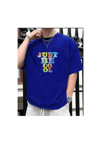 Medinenur Unisex Just Be Cool Baskılı Tshirt Mavi