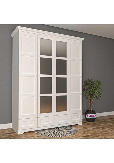 Otantik 4 Kapılı Gardırop Mdf Beyaz Otantik 4 Kapılı Gardırop Mdf Beyaz