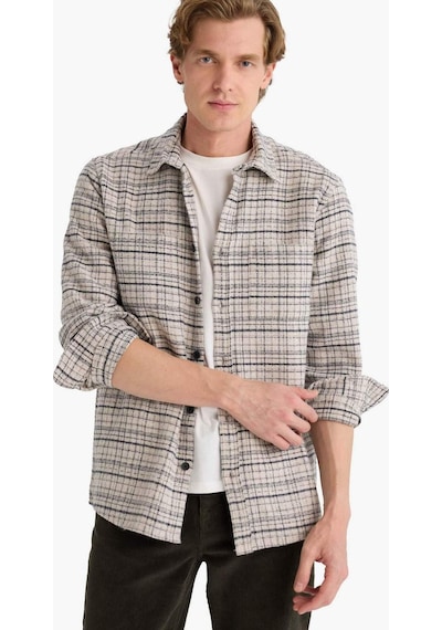 Defacto Regular Fit Polo Yaka Flanel Uzun Kollu Gömlek E8191ax25wnbg766 Bej-bg766
