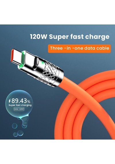 Turuncu 3in1 6a 120w Şarj Kablosu Geri Çekilebilir Usb Şarj 2.4a Hızlı Şarj Xiaomi Huawei Samsung İçin Taşınabilir Şarj Kablosu Mikro Tip-c