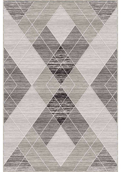 Gri Geometrik Kaymaz Tabanlı Makinede Yıkanabilir Halı Dd01n11