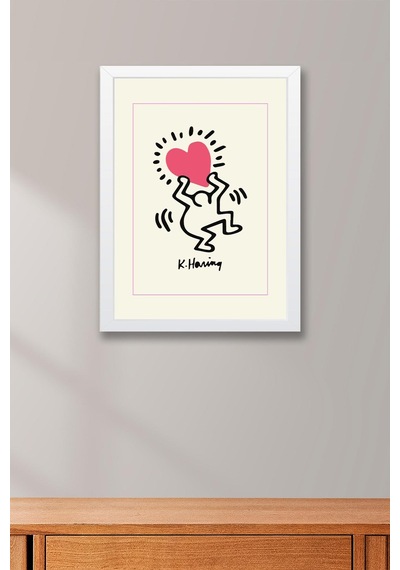 Keith Haring Radiant Heart Çerçeveli Tablo - Işıltılı Kalp - Eklektik Tarz Duvar Dekoru