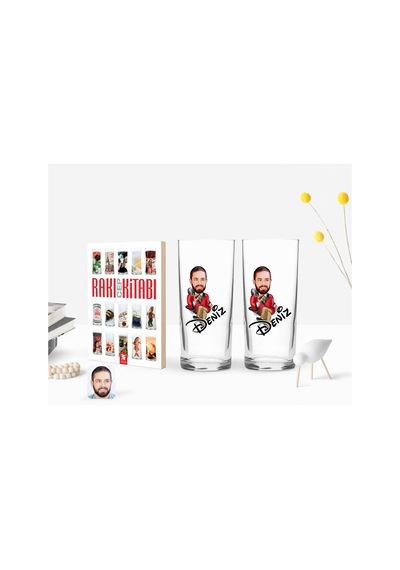Kişiye Özel Renkli Baskılı Erkek Patron Karikatürlü İkili Rakı Bardağı Ve Rakı Cep Kitabı Hediye Seti-2