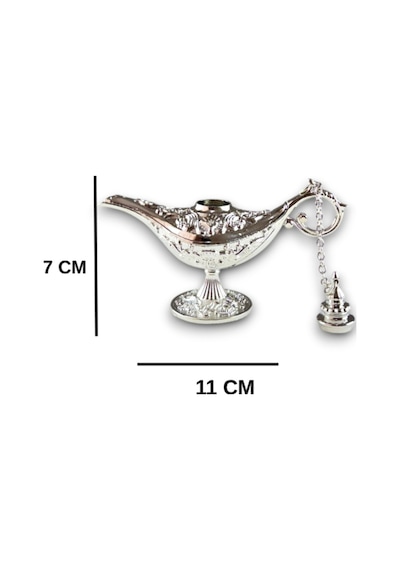 Aladdin Sihirli Lamba Tütsülük Buhardanlık Dekoratif Biblo 11 CM - Gümüş