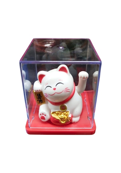 Maneki Neko El Sallayan Mini Şans Kedisi Beyaz Solar Güneş Enerjili 5x5cm Y5byz05