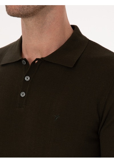 Cacharel Haki Regular Fit Pamuk Karışımlı Polo Yaka Basic Triko Kazak Yesıl