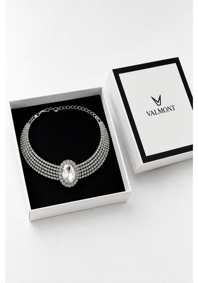 Kadın Silver Taşlı Choker Kolye Çok Sıralı Zirkon Taşlı Zarif Abiye & Davet Kolyesi Gümüş - 900260397 Gümüş