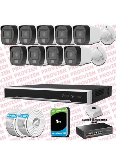 Provzen Hikvision 9 Kameralı Ip Full Hd Renkli Güvenlik Kamerası Mikrofonlu