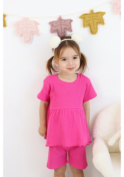 MiaBaby Fırfırlı Şortlu Takım Fuşya