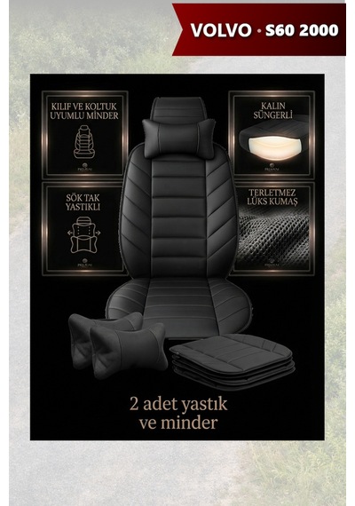 Volvo S60 2000 Uyumlu Lüks Premium Siyah Renk 2 Adet Minder Ve Yastık
