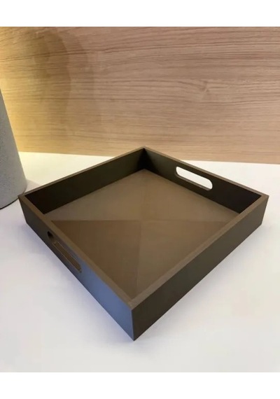 Vaveni 3d Baskı Kare Ve Dikdörtgen 2'li Servis Tepsisi Seti Kulplu Modern Sunum Tepsisi Kahverengi Arz
