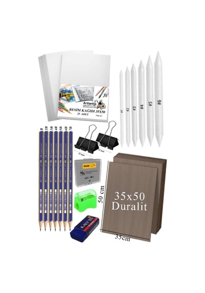 Karakalem Eskiz Çizim Seti Durolit Seti 35x50 Cm 1 Paket Pastel Dağıtıcı Kalem Resim Kağıdı Faber Dereceli Kalem Seti Hamur Silgi Sınav Silgisi
