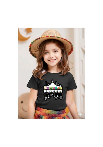 Stil-x Ramazan Bayramı Baskılı Kız Çocuk Tshirt, %100 Pamuklu Kumaş Siyah-27