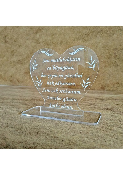 Anneler İçin Pleksi Tebrik Kartı Lazer Kazıma Güzel Sözler