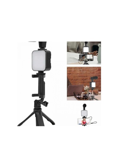 Tripod Telefon Tutucu Kumandalı Mikrofonlu Led Işıklı Mini Vlog Video Kayıt Kiti