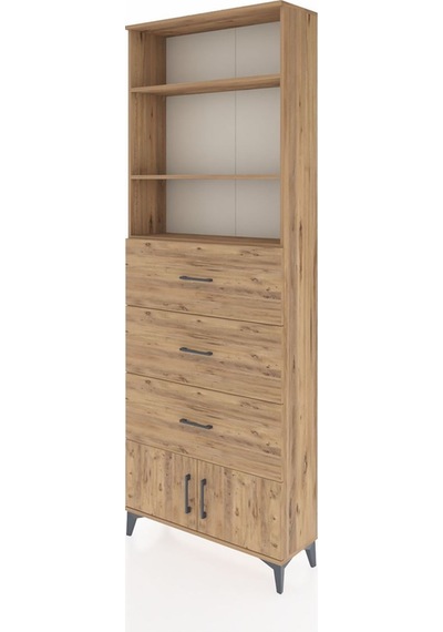 Arges Dolap 3 Raflı 3 Çekmeceli 2 Kapaklı 88x30x243 Çam-çam Çam