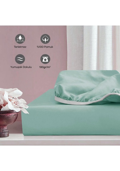 Soley Jersey %100 Pamuk Çift Kişilik 140 X 200 Lastikli Çarşaf Su Yeşili