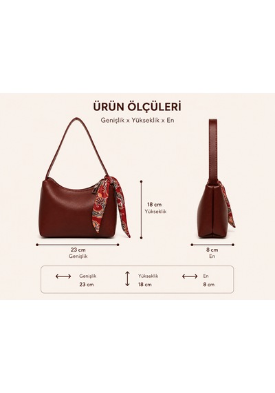 Zeydila Bordo Şal Detaylı Mini Omuz Çantası Günlük Şık Kadın Çanta