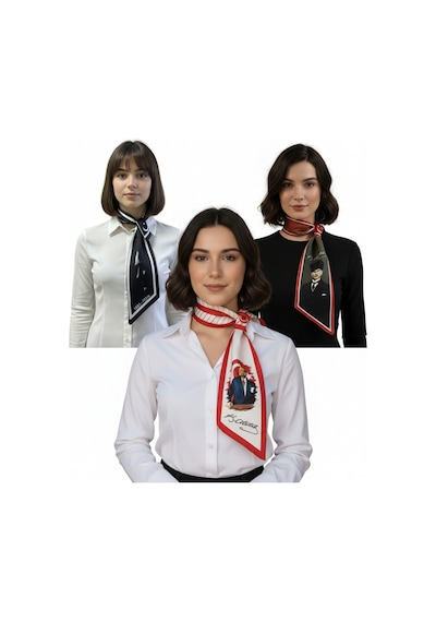 Tarzını Seç Atatürk Silüet Ve İmzalı 3'lü Set Kravat / Eşarp / Fular Kırmızı - Siyah - Beyaz