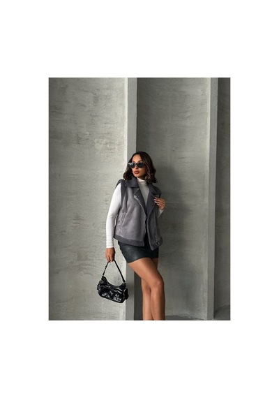 Verymoda F Suet Yakası Kürklü Yelek Vmf1532 Gri Gri