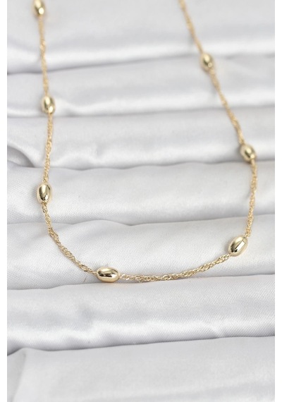 Ceylan Adam Cm 14k Gold Renk Topçuklu Burgu Zincir Model 60 Cm Kadın Kolye Çok Renkli