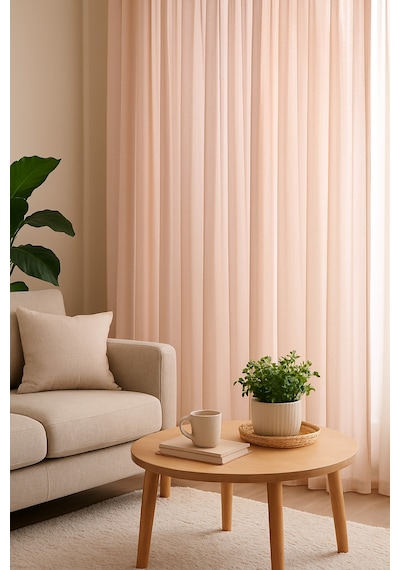 Estetik Modern Flamlı Dokulu Pileli Tül Perde Salon Oturma Odası Yatak Odası Çocuk Odası Pembe