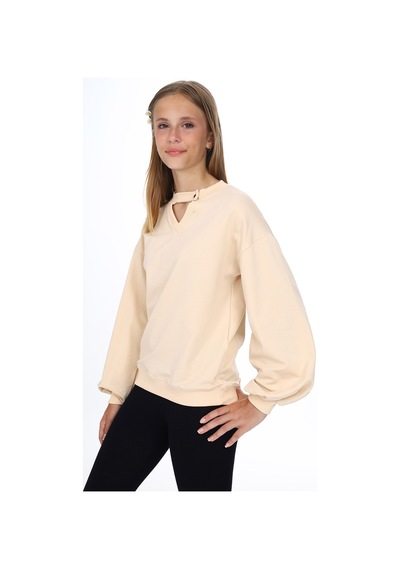 Toontoy Kız Çocuk Okul Sweatshirt Bej