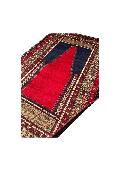 El Dokuma Sıfır Seccade 138x224 Kök Boya Adana Yörük Halısı Kırmızı