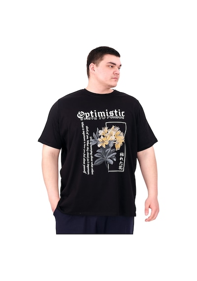 Mode Xl Büyük Beden Erkek T-shirt Bisiklet Yaka Optımıstıc U25028 Siyah Siyah