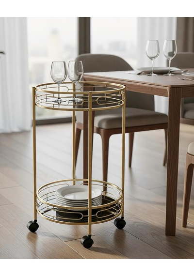 Pnl-fs03 Panalı Tekerlekli Servis Sehpası 69 X 38 Cm Gold - Siyah