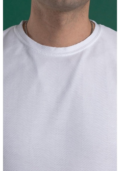 Slimfit Kendinden Desenli Erkek Penye T-Shirt