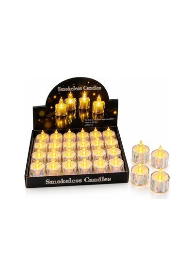 24 Adet Küçük Boy Pilli Damlalı Akan Mum Modeli - Neon Led Mum Çap : 3.8cm Yükseklik : 5cm İ10-020 Renkli