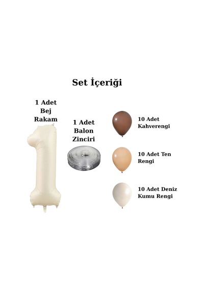 7 Yaş Retro Kahve Bej Ten Rengi Doğum Günü Seti Bej Folyo Rakam Çok Renkli