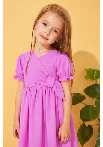 Esila Kids Kız Çocuk Elibse Flam Pamuk İnce Yazlık Elbise Lila
