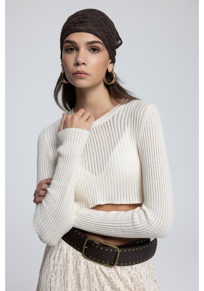 Mai Collection Mai Studios Co. Liana Bej Yumuşak Doku Triko Crop Bej