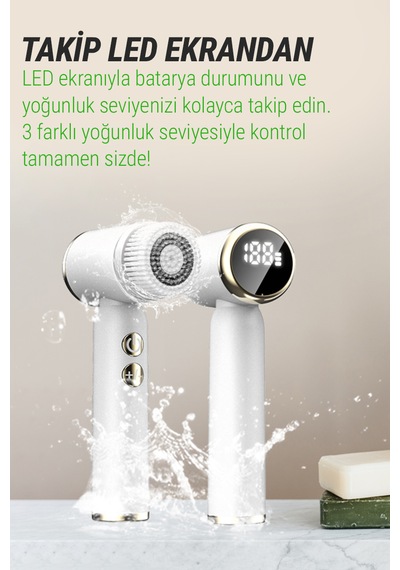 Veryfit 6 In 1 - 3 Aşamalı Su Geçirmez Led Ekranlı Peeling Masaj Cilt Temizleme Bakım Aleti Beyaz
