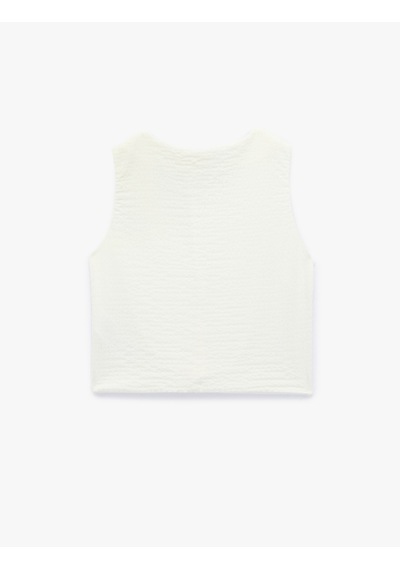 Koton Bürümcük Kumaş Slim Fit V Yaka Düğmeli Yelek Ekru 6sak30004ek