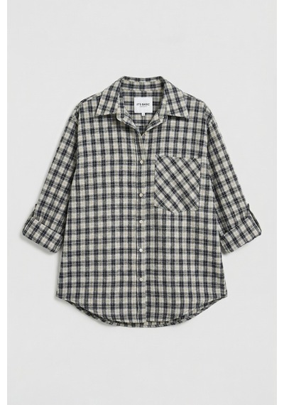 Itsbasic Kadın Siyah Beyaz S6 Ekose-27 Oversize Koton Gömlek