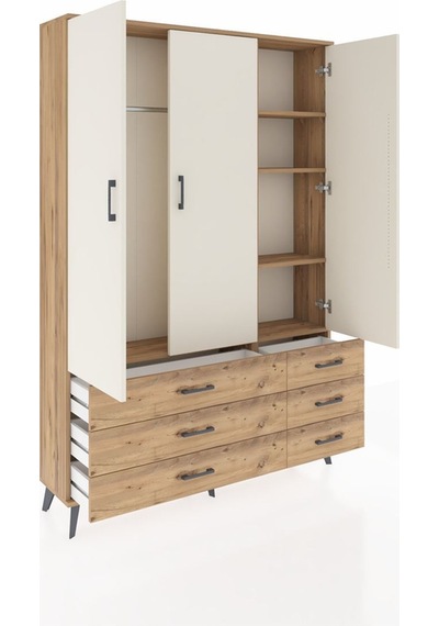 Arges Dolap 5 Raflı 6 Çekmeceli Tek Askılı 132x30x195 Çam-aytaşı/çam Aytası/atlas Çam Arges Dolap 5 Raflı 6 Çekmeceli Tek Askılı 132x30x195 Çam-aytaşı/çam Aytası/atlas Çam