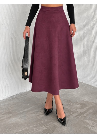 Ozy Fashion Kadın Süet Kloş Etek Bordo