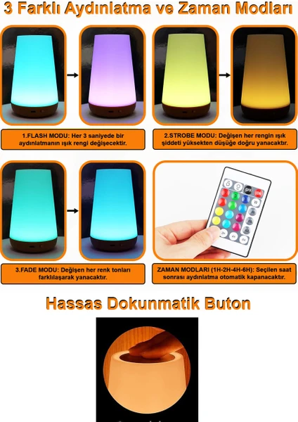 Rgb Dokunmatik Led Gece Lambası 12 Renkli Uzaktan Kumandalı Masa Lambası Ortam Aydınlatma Lambası Çok Renkli