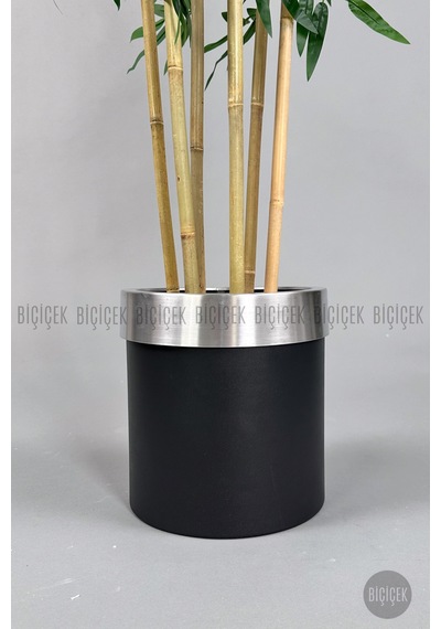 Yapay Bambu Ağacı 170cm Siyah Silver Metal Saksıda Siyah-silver